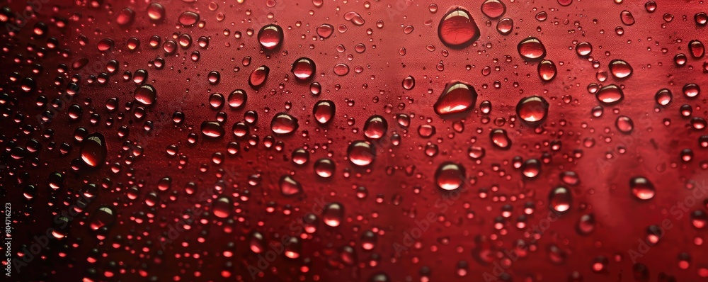 red surface with water droplets, reflecting light, banner, copy space for text. red surface with water droplets, reflecting light, banner, copy space for text.