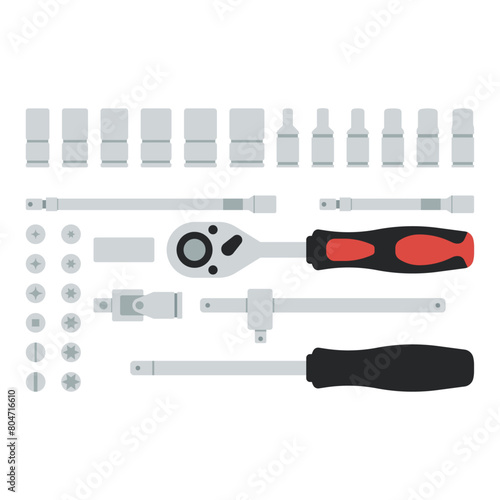 Socket Tool Set for Automotive Repair, Vector Flat Illustration Design