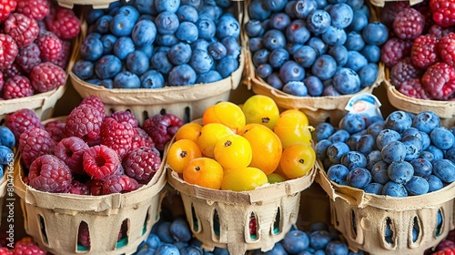   Berries and Oranges in Baskets