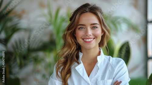 Woman Sitting at Table Smiling
