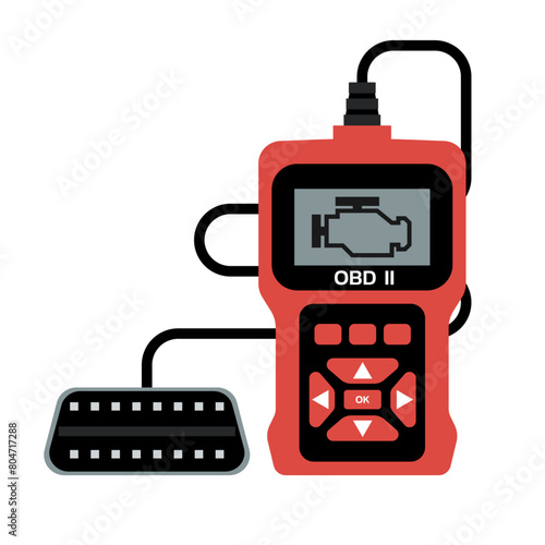 OBD-II Scanner for Automotive Diagnostic, Vector Flat Illustration Design