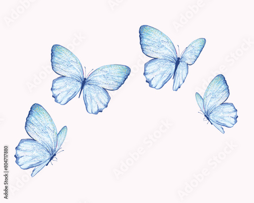 watercolor blue butterfly set illustration design for fashion, t shirt, print, graphic all type decorative