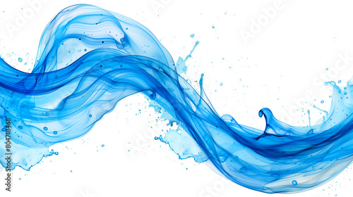 Abstract Blue Liquid Wave Background. Vibrant and dynamic abstract illustration of a flowing blue liquid wave with splashes and bubbles. © OMGAi