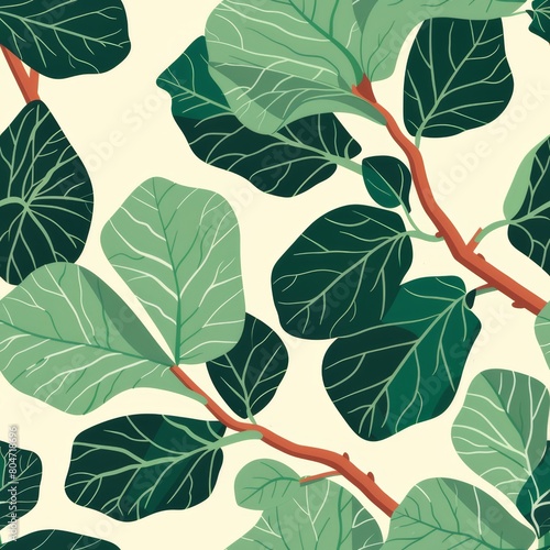 fig leaf seamless pattern flat illustration. Botanical print for fabric.