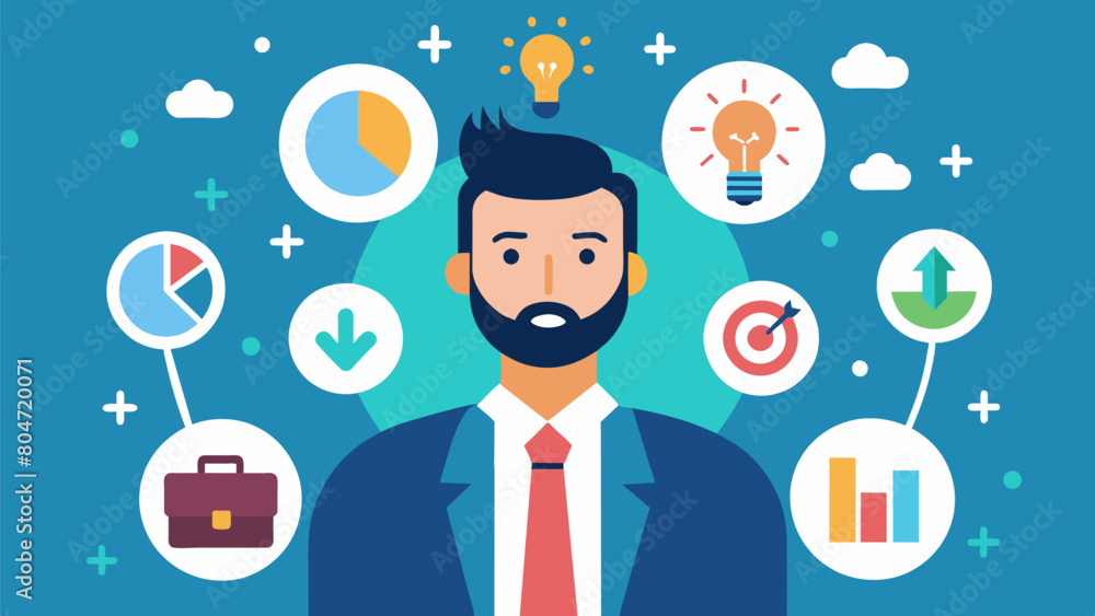 A dyspraxic entrepreneur turns his organizational challenges into a unique system that leads to business success.. Vector illustration A dyspraxic entrepreneur turns his organizational challenges into a unique system that leads to business success.. Vector illustration