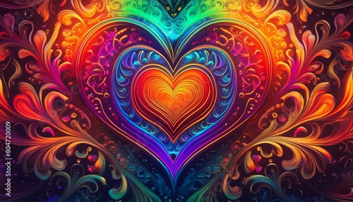 vibrant rainbow colors in psychedelic patterns as love heart © Simone