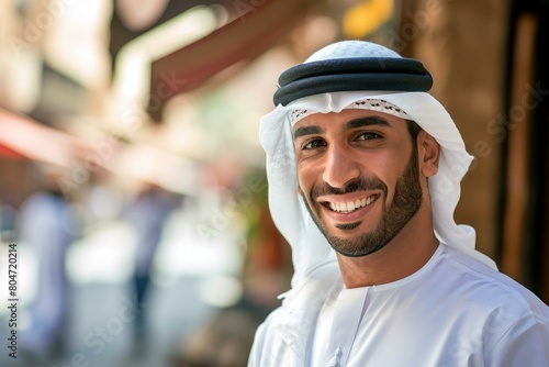 Approachable Smiling arab businessman in suit. Local portrait. Generate Ai