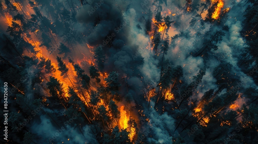 Devastating Inferno Aerial View of Burning Forest Captures Intensity and Urgency of Wildfires

