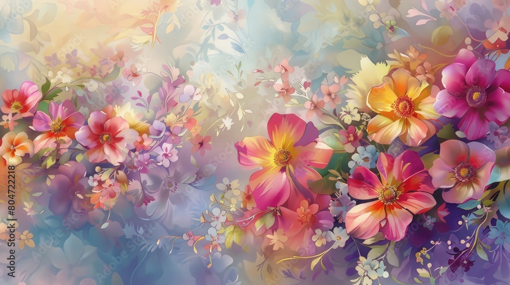 Nature's Splendor Delicate Colorful Floral Background Evokes Tranquility and Appreciation for Floral Artistry
