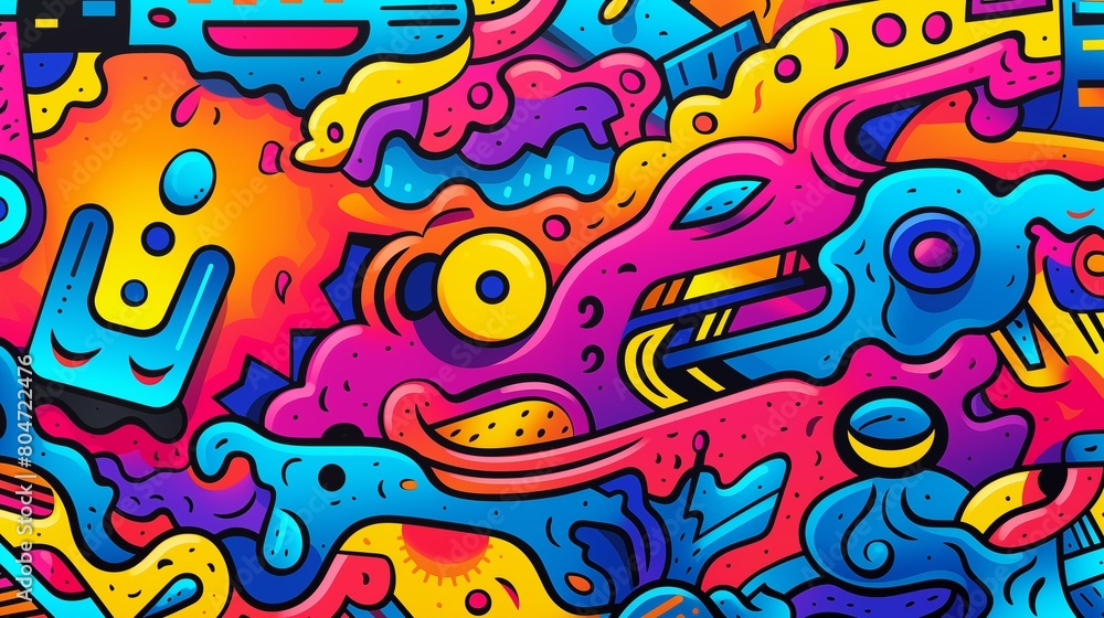 A Vibrant and Colorful Abstract Design Full of Whimsical Shapes and Patterns.