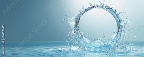 circular water splash against a serene blue backdrop.