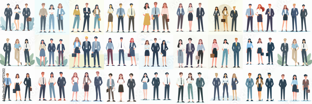 collection of vector illustrations of business people standing