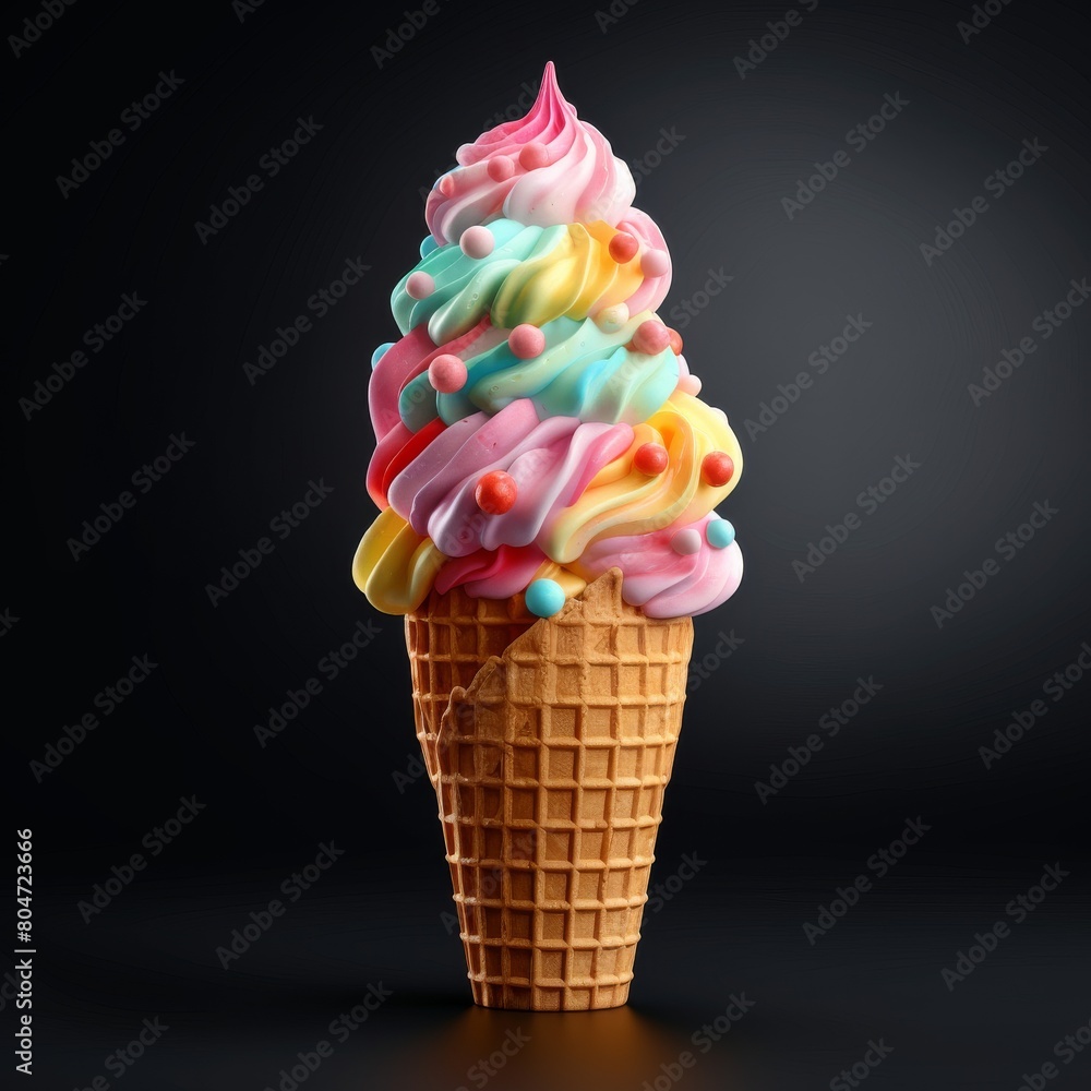 Ice Cream Cone With Sprinkles on Black Background Ice Cream Cone With Sprinkles on Black Background