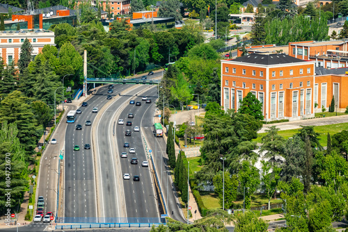 Buildings of the Complutense University of Madrid next to the national highway of the north, Spain.