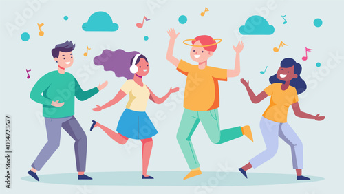 A collaborative dance workshop for neurodivergent teens using movement and music to foster selfexpression and creativity.. Vector illustration