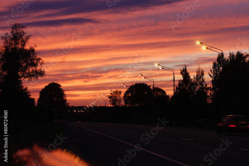 beautiful summer sunset on the road © Leonid