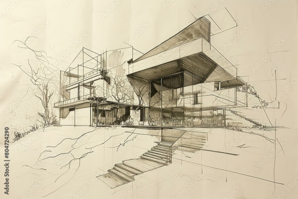 Imaginative Architect apartment sketch. Concept house. Generate Ai