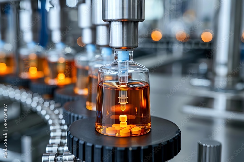 Medical Ampoule Production Line at Modern Modern Pharmaceutical Factory Glass Ampoules are being Filled Medication Manufacturing Process Medical Ampoule Production Line at Modern Modern Pharmaceutical Factory Glass Ampoules are being Filled Medication Manufacturing Process