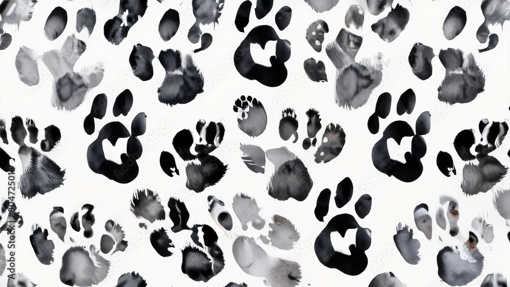 Fototapeta premium A creative collage of animal paw prints in varying shades of black and gray