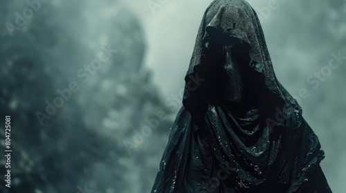The Shadowed Specter: A Cinematic Tale of the Hooded Creature in Long Black Robes photo