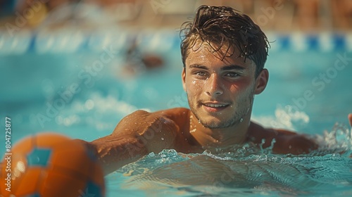 Man Swimming in Pool With Ball