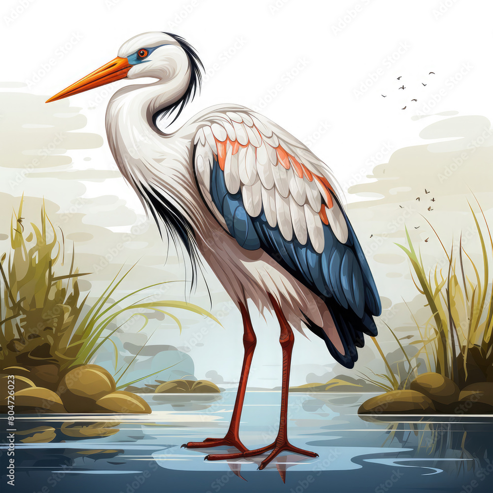 Fototapeta premium Watercolor Heron vector, clipart Illustration, Generative Ai