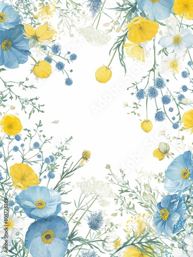 Blue and Yellow Flowers Arranged in a Square Frame