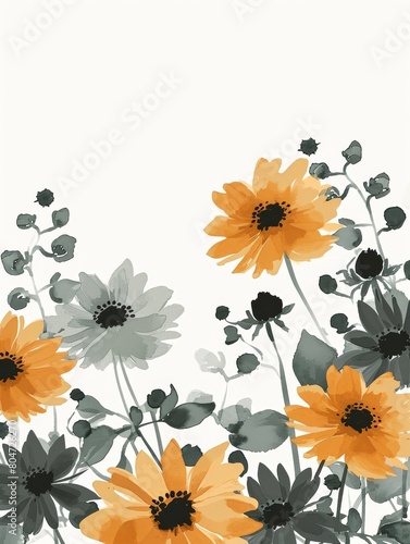 Yellow and Gray Flowers on White Background