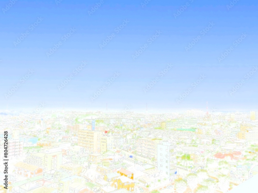 Fototapeta premium 東京の街並み。俯瞰風景。イラスト風の写真。シティポップ調。