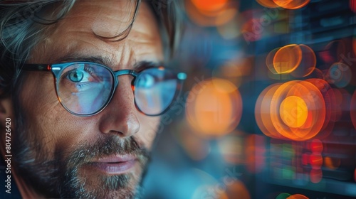 Man With Glasses Looking at Computer Screen
