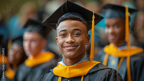 Young Man Wearing Graduation Cap and Gown