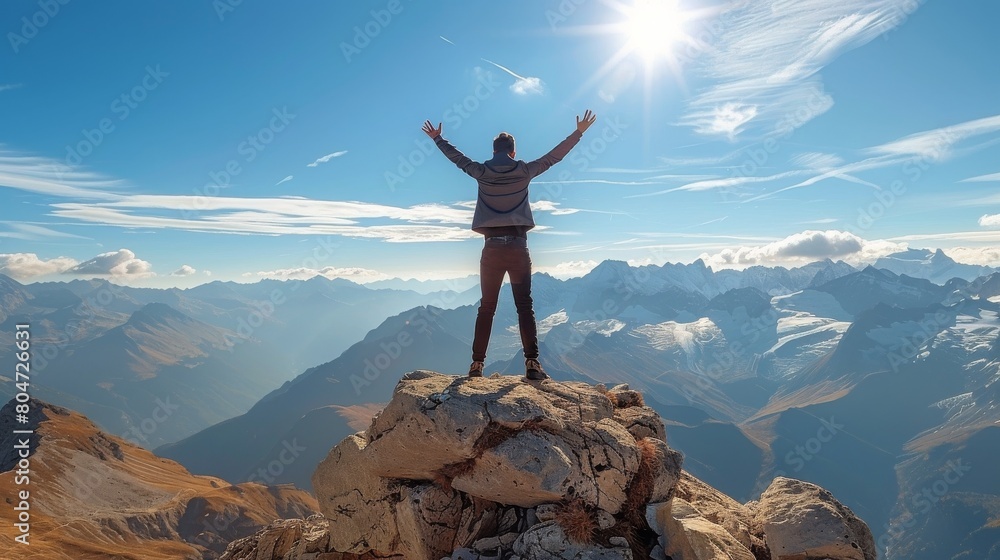 Man Jumping on Top of Mountain