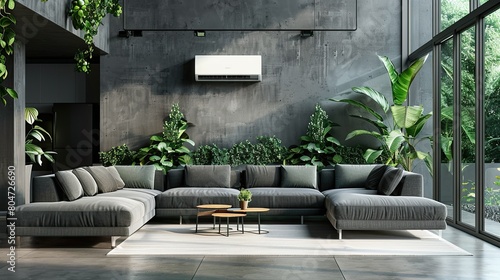 Beautiful apartment, unique interior solutions. Minimalist style furniture, where indoor plants have their own place with the furniture.