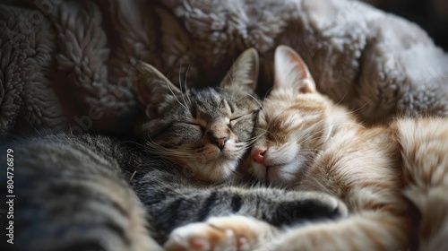 Adorable images of house cats cuddling with their owners or fellow pets  conveying warmth and companionship.