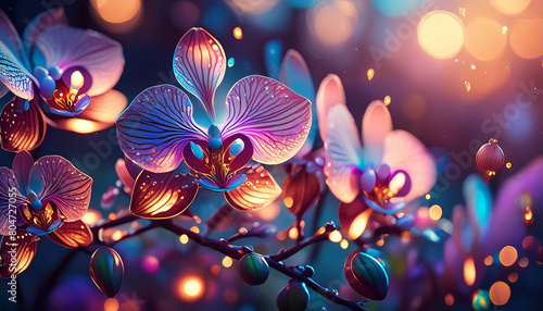 closeup on orchid flower with bokeh background © Nu Ai generated imag