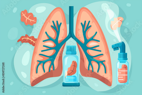 Human Lungs Diagram and Medicine Bottle for Asthma Treatment photo