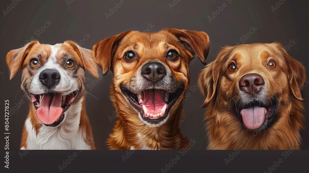 Enchanting portraits of dogs grinning from ear to ear, their joyful demeanor and bright eyes adding charm Enchanting portraits of dogs grinning from ear to ear, their joyful demeanor and bright eyes adding charm