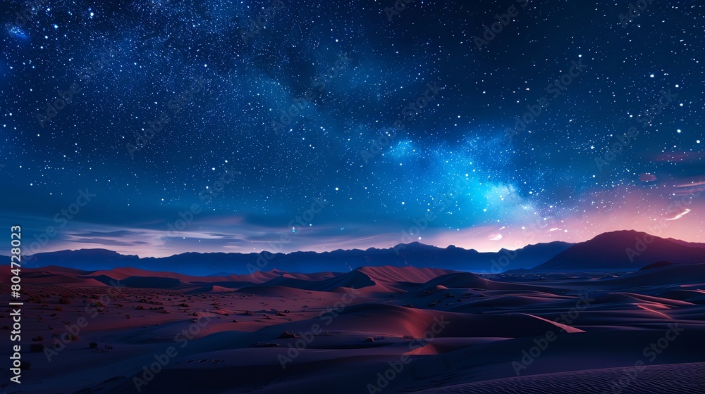 Starry night sky over a tranquil desert, vast universe reminding of our place in the cosmos