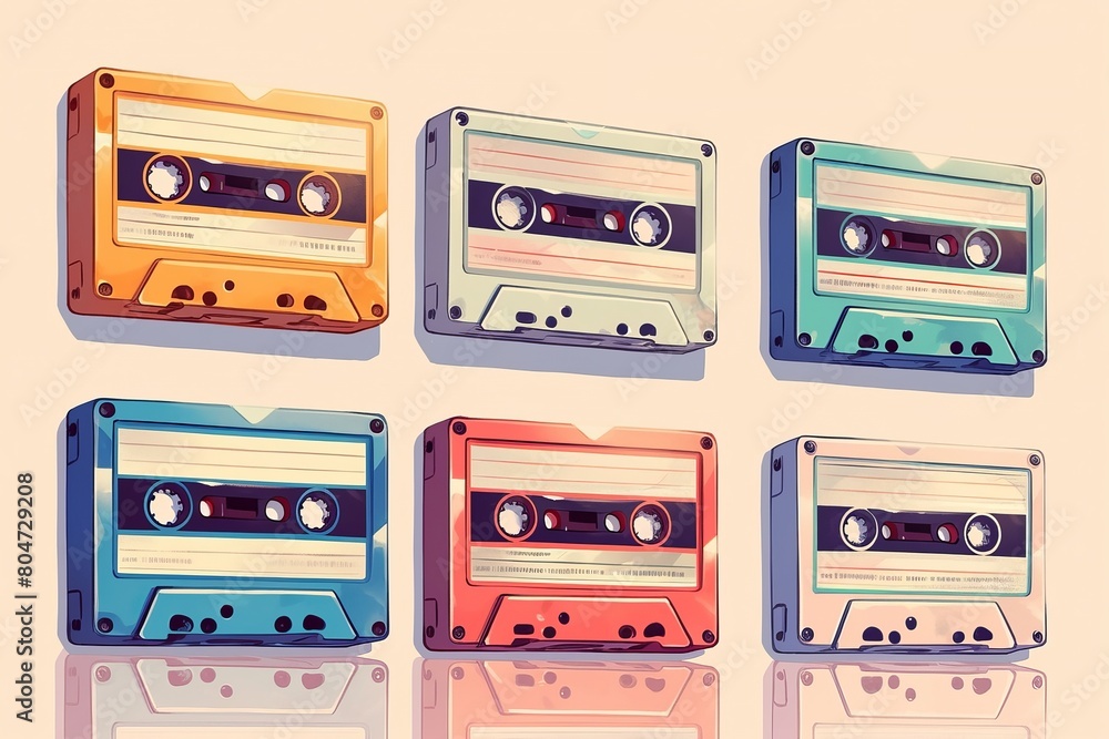 Fototapeta premium Vintage Audio Cassettes on Pink Background