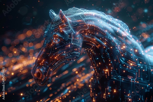 Horse head shape combined with electronic board, powerful technology concept