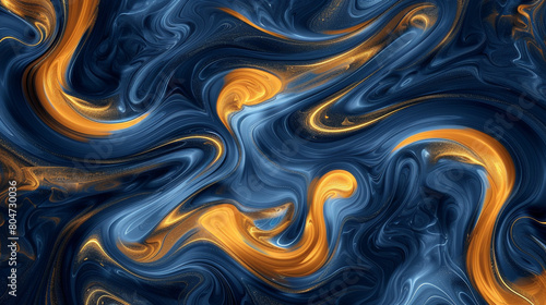 soft swirling patterns of midnight blue and gilded yellow, ideal for an elegant abstract background photo
