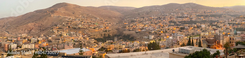 Panoramic view cityscape of Wadi Musa, Jordan at sunrise