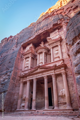 World famous Al-Khazneh Treasury in the historic and archaeological city of Petra in Jordan