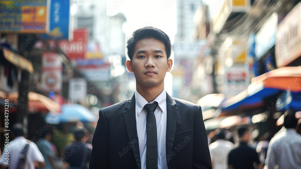 Portrait of asian handsome and smart businessman with people on background Portrait of asian handsome and smart businessman with people on background