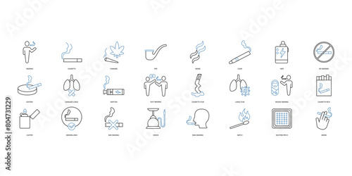 Smoking icons set. Set of editable stroke icons.Set of Smoking