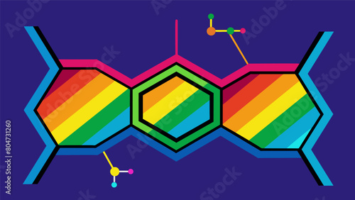 A rainbowcolored illustration of the ketamine molecule representing its psychedelic and moodaltering properties..
