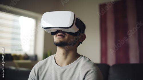 Man Wearing Virtual Reality Headset in Living Room © we360designs