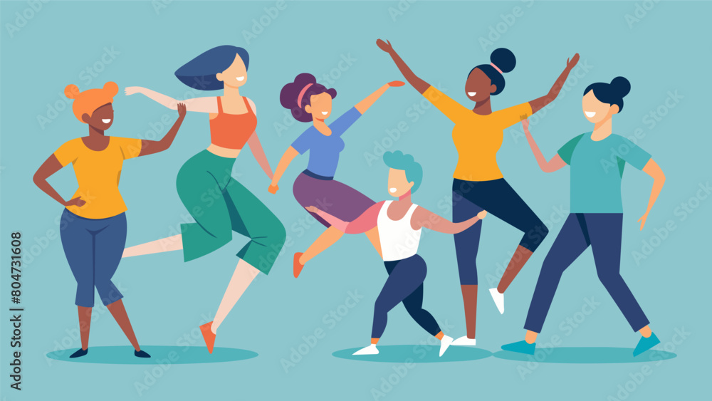 A class where dancers of all ages backgrounds and levels of ability come together to express themselves through movement.. Vector illustration