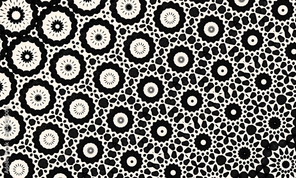 Metamorphosis pattern, black and white geometric design with changing structure