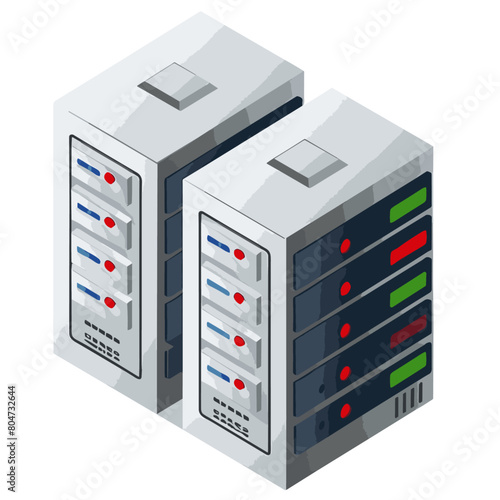 A close-up of several servers stored in a data center server rack